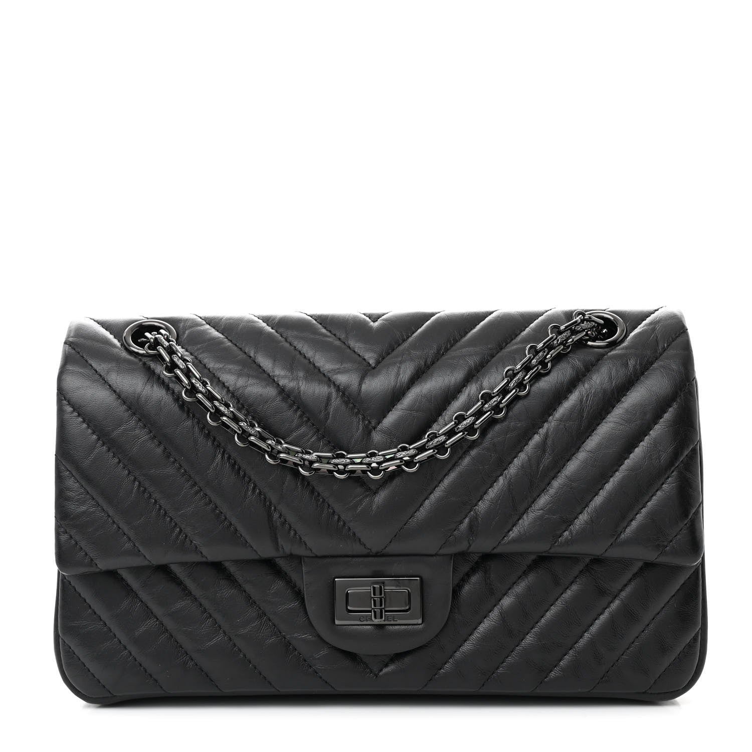 Chanel Aged Calfskin Chevron Quilted 2.55 Reissue 225 Flap So Black 1 of 11