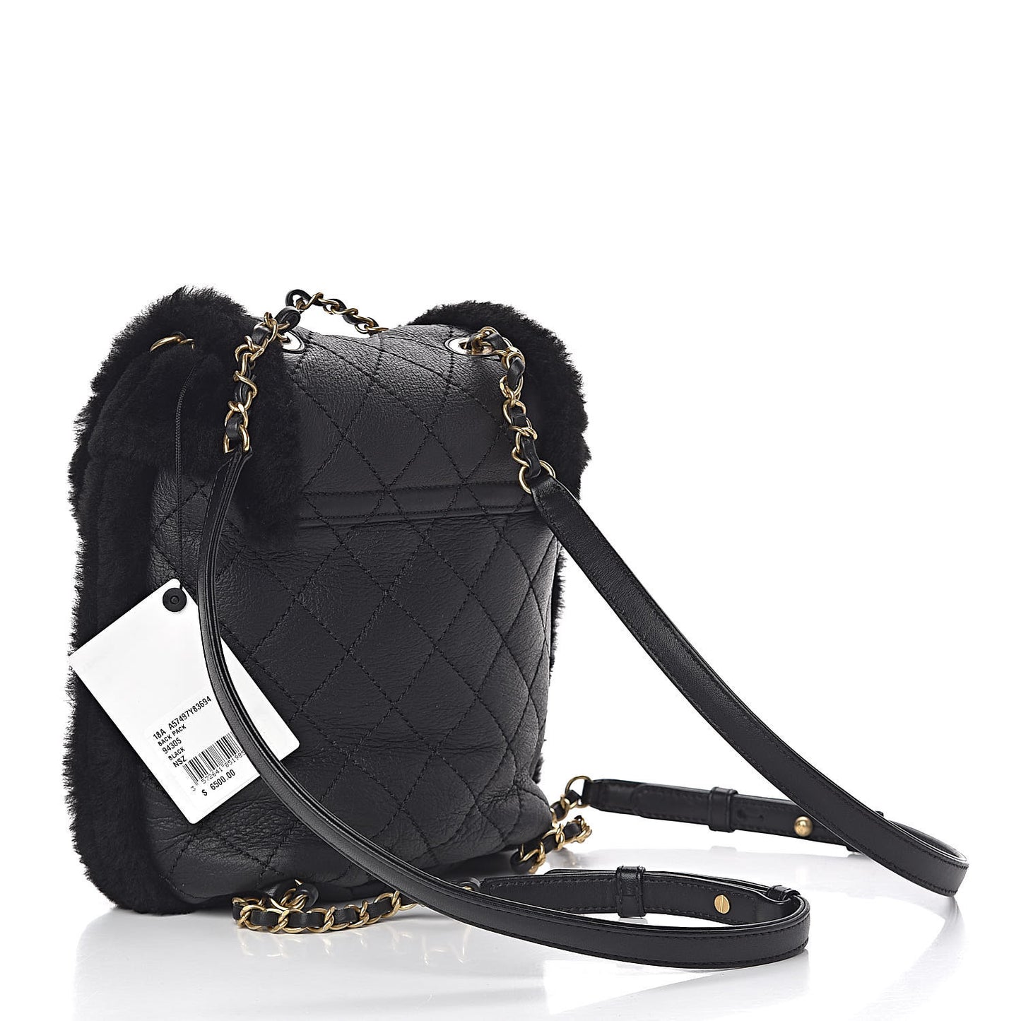 Lambskin Shearling Quilted CC Backpack Black