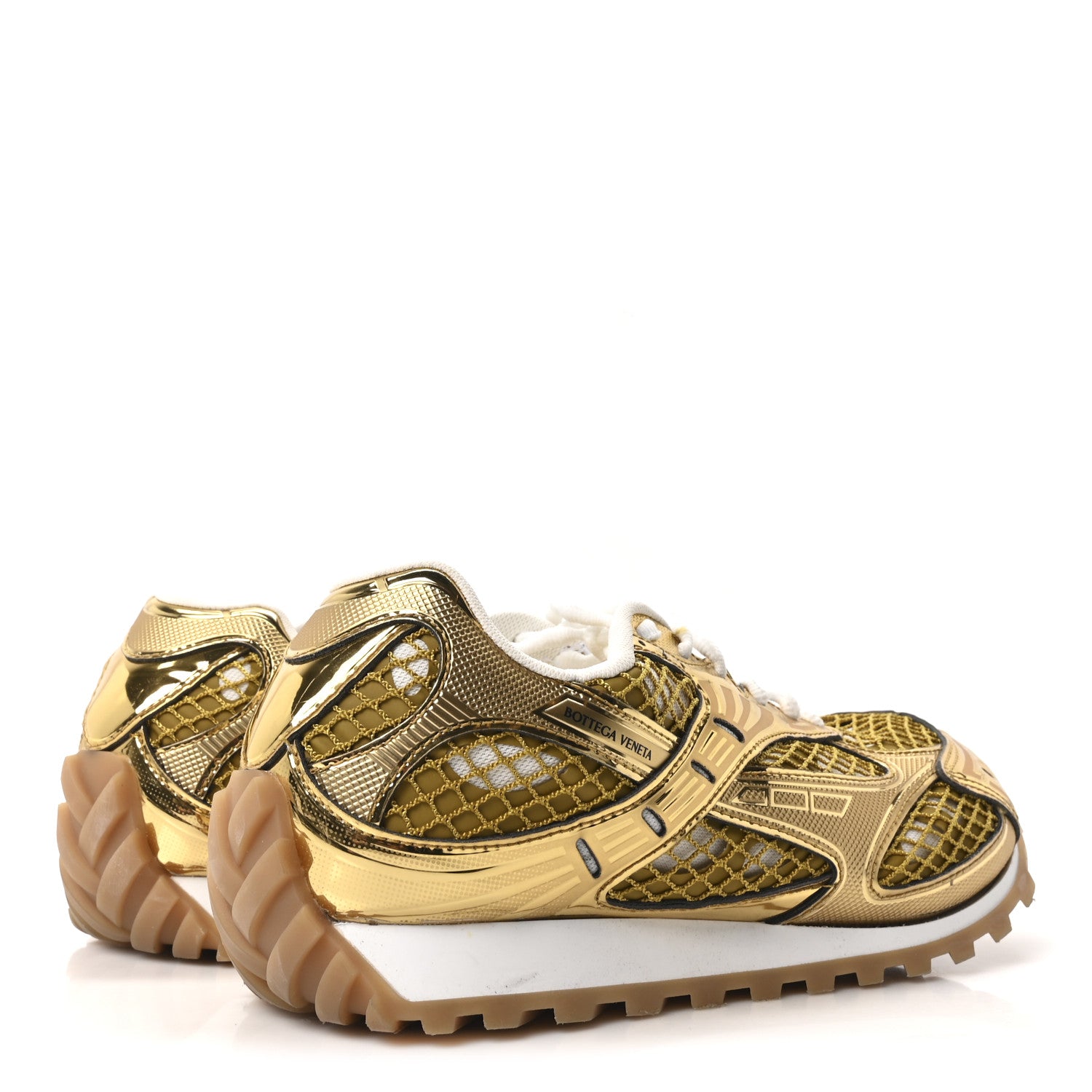 Bottega Veneta Calfskin Fishnet Fabric Orbit Sneakers 41 Gold White 5 of 9