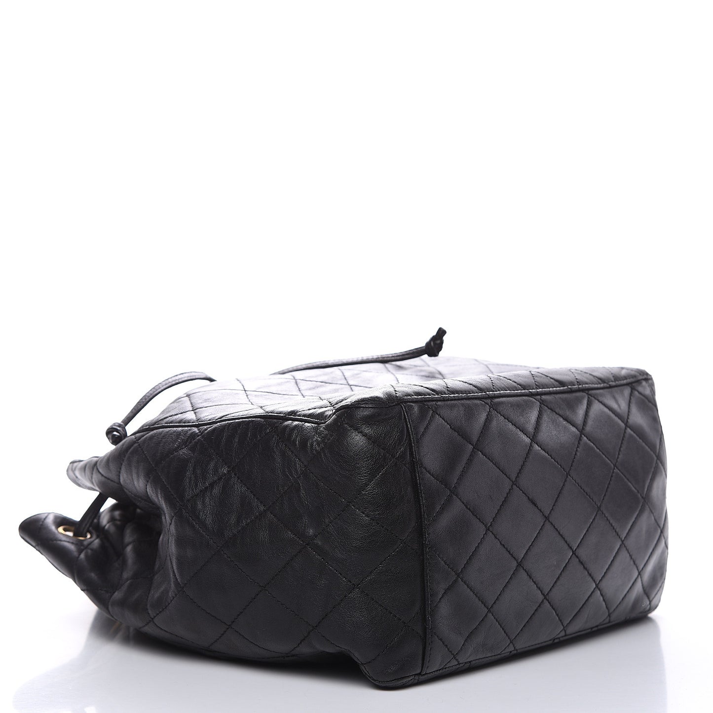 Lambskin Quilted Drawstring Bucket Bag Black