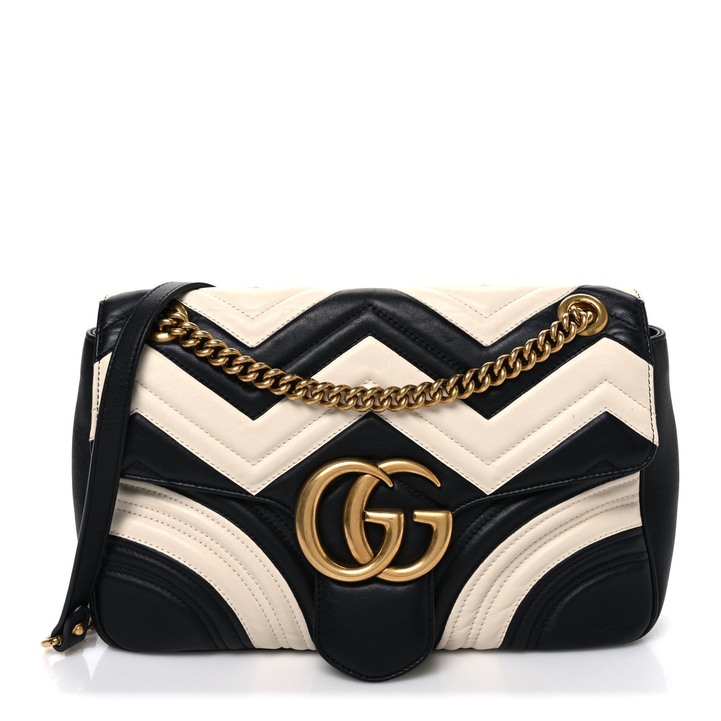 Calfskin Matelasse Medium GG Marmont Shoulder Bag Black White