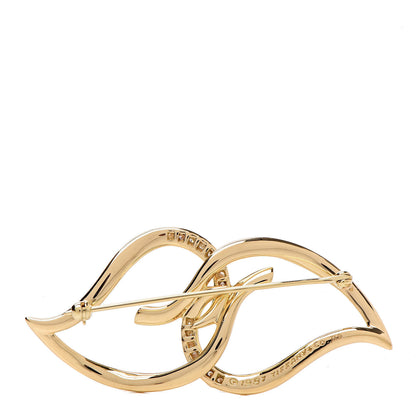 Tiffany 18K Yellow Gold Diamond Double Open Leaf Pin Brooch 3 of 4