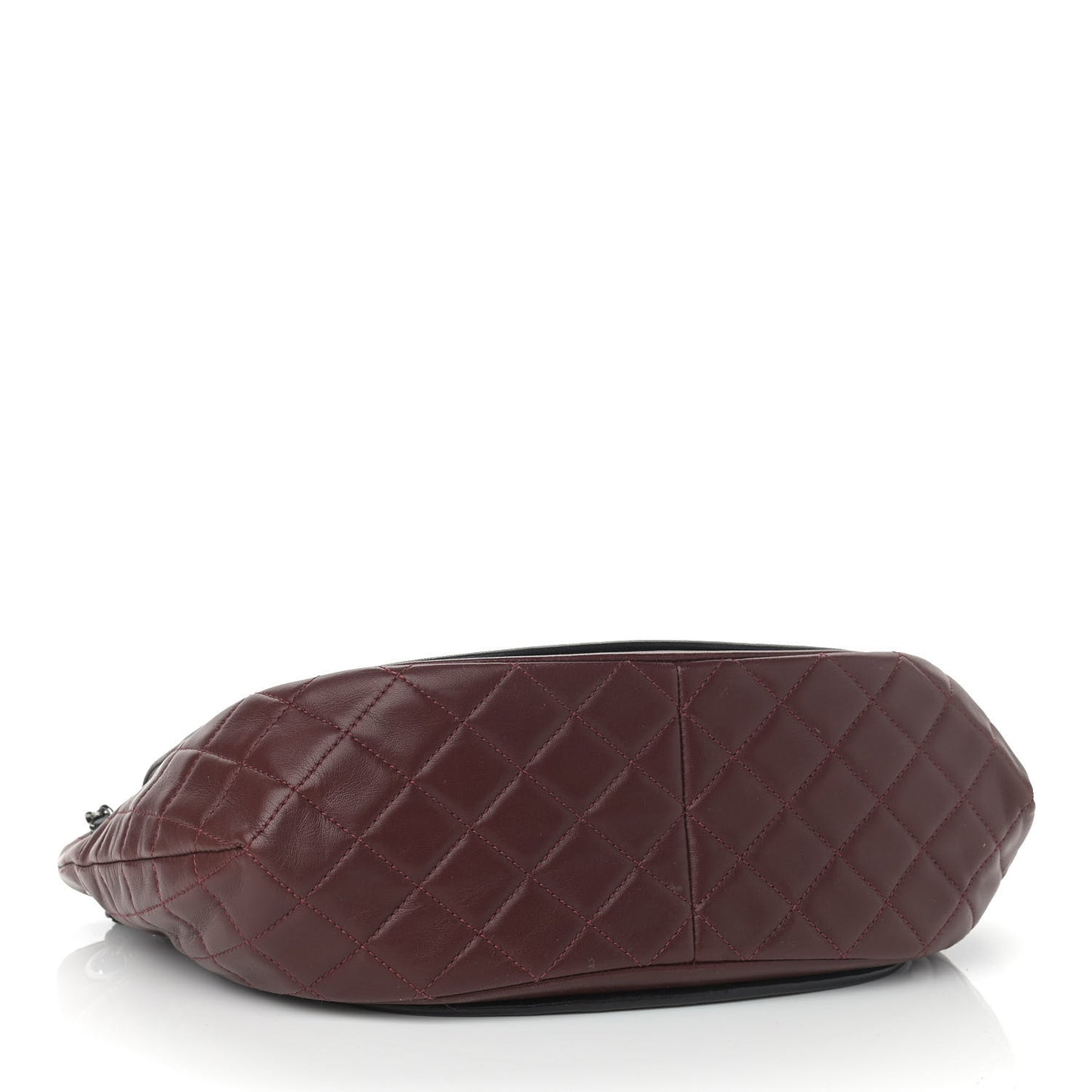 Lambskin Quilted Large Classic Twist Crescent Flap Black Burgundy
