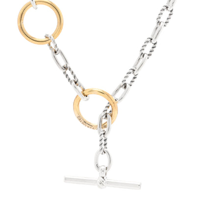 David Yurman Sterling Silver 18K Yellow Gold Madison Three Ring Chain Necklace 3 of 3