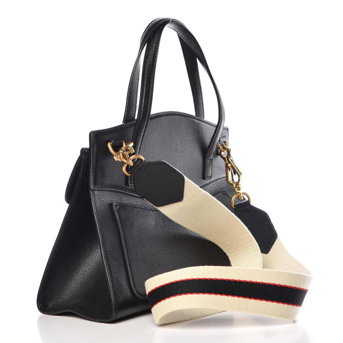 Grained Calfskin Web Crystal Butterfly Stripe Medium Totem Top Handle Bag Black