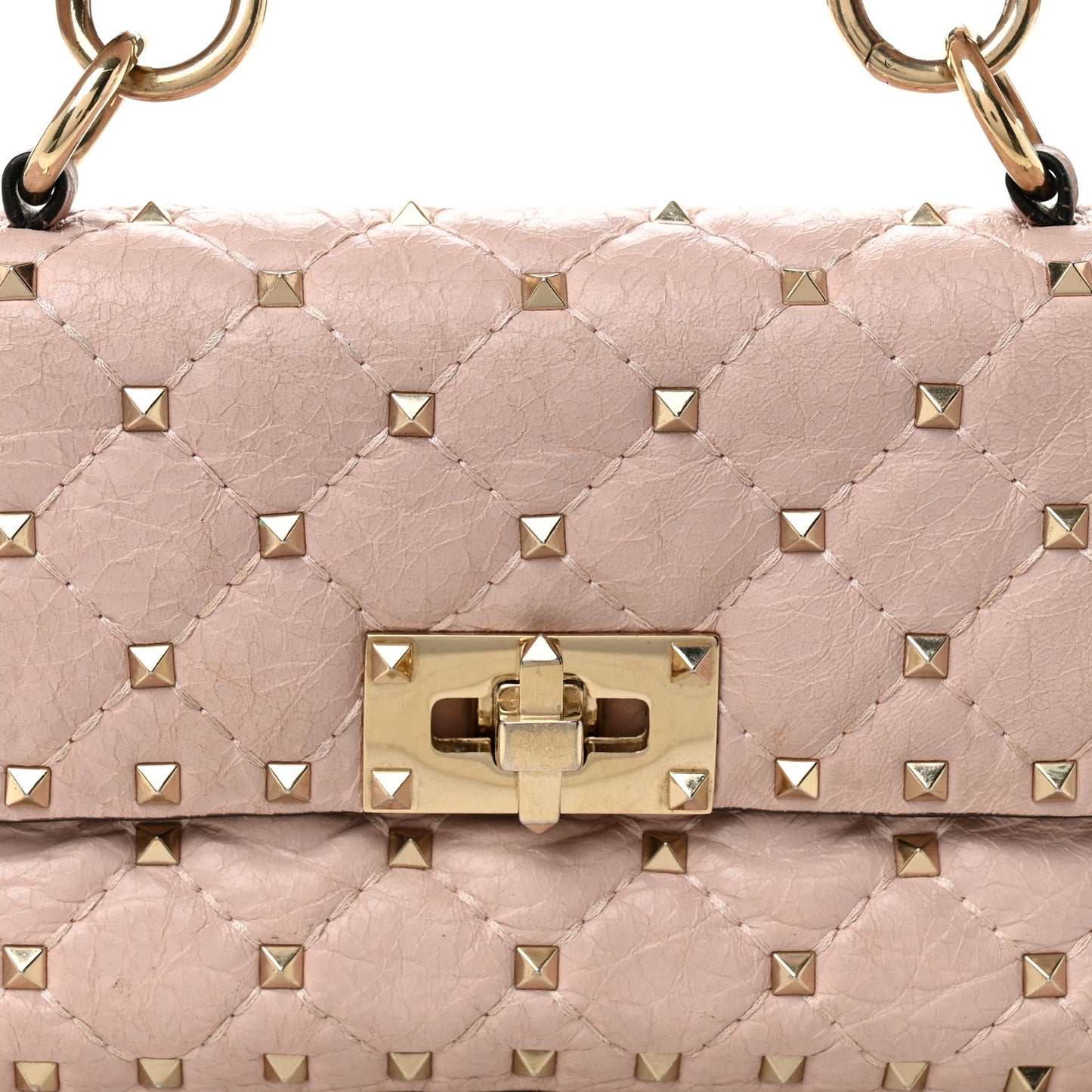 Craquele Nappa Small Rockstud Spike Shoulder Bag Water Rose