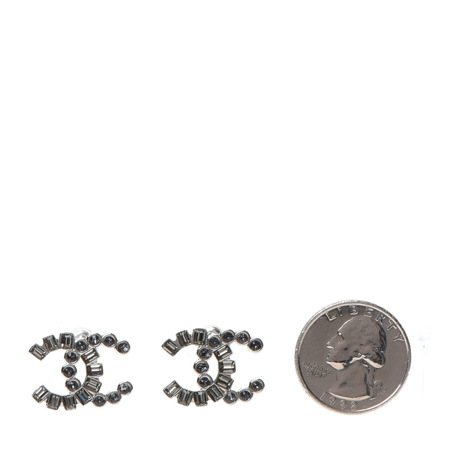 Baguette Crystal CC Earrings Silver Grey