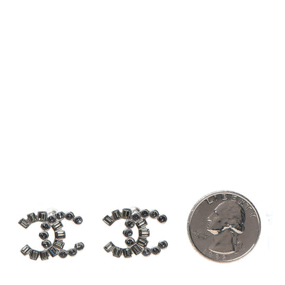 Chanel Baguette Crystal CC Earrings Silver Grey 2 of 5
