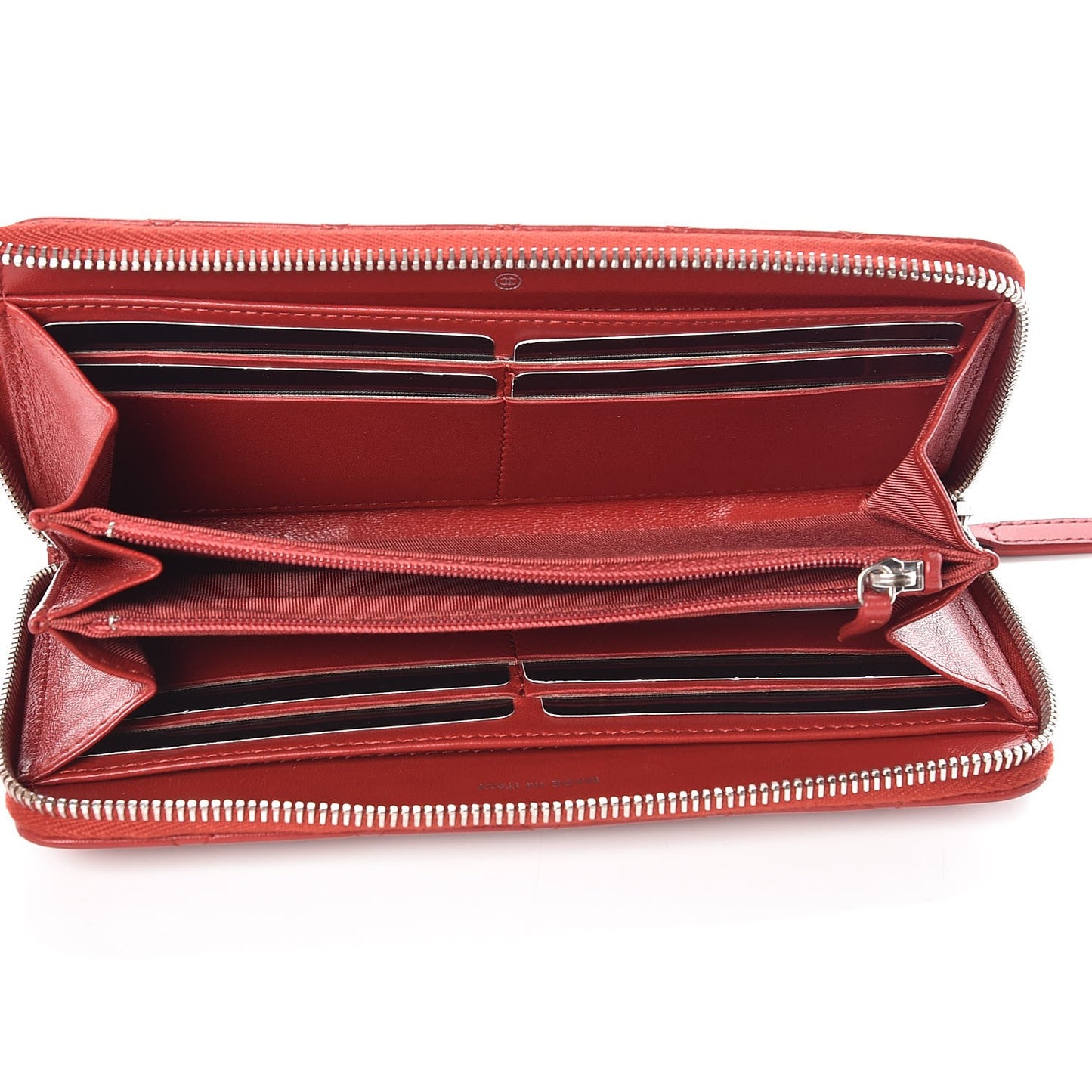Lambskin Quilted Large Gusset Zip Around Wallet Red