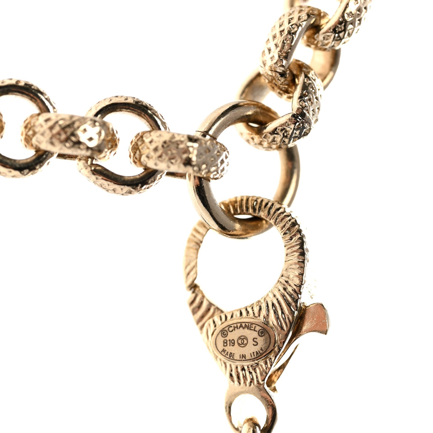 Metal Crystal Cha-Nel Logo Necklace Gold
