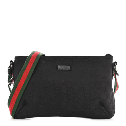 Gucci Monogram Web Small Flat Messenger Crossbody Black 1 of 13