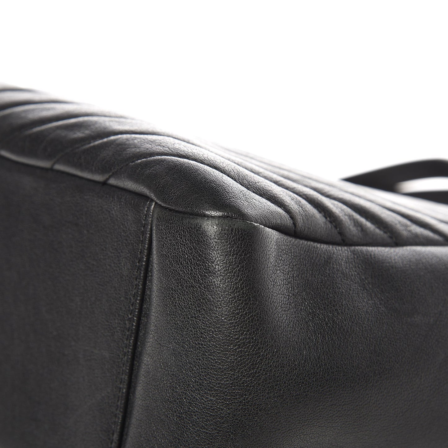 Sheepskin Matelasse Chevron Large Monogram Shopping Bag Black