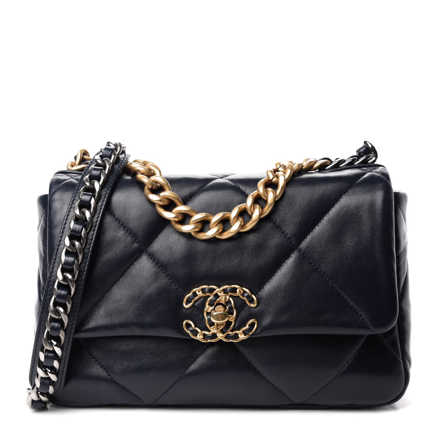 Lambskin Quilted Medium Chanel 19 Flap Navy
