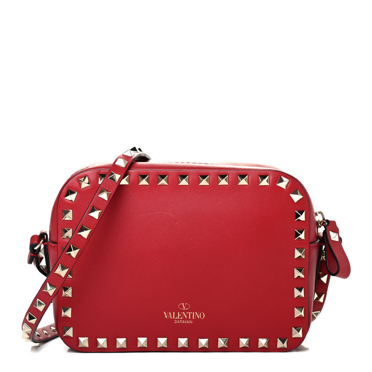 Calfskin Rockstud Camera Crossbody Bag Red