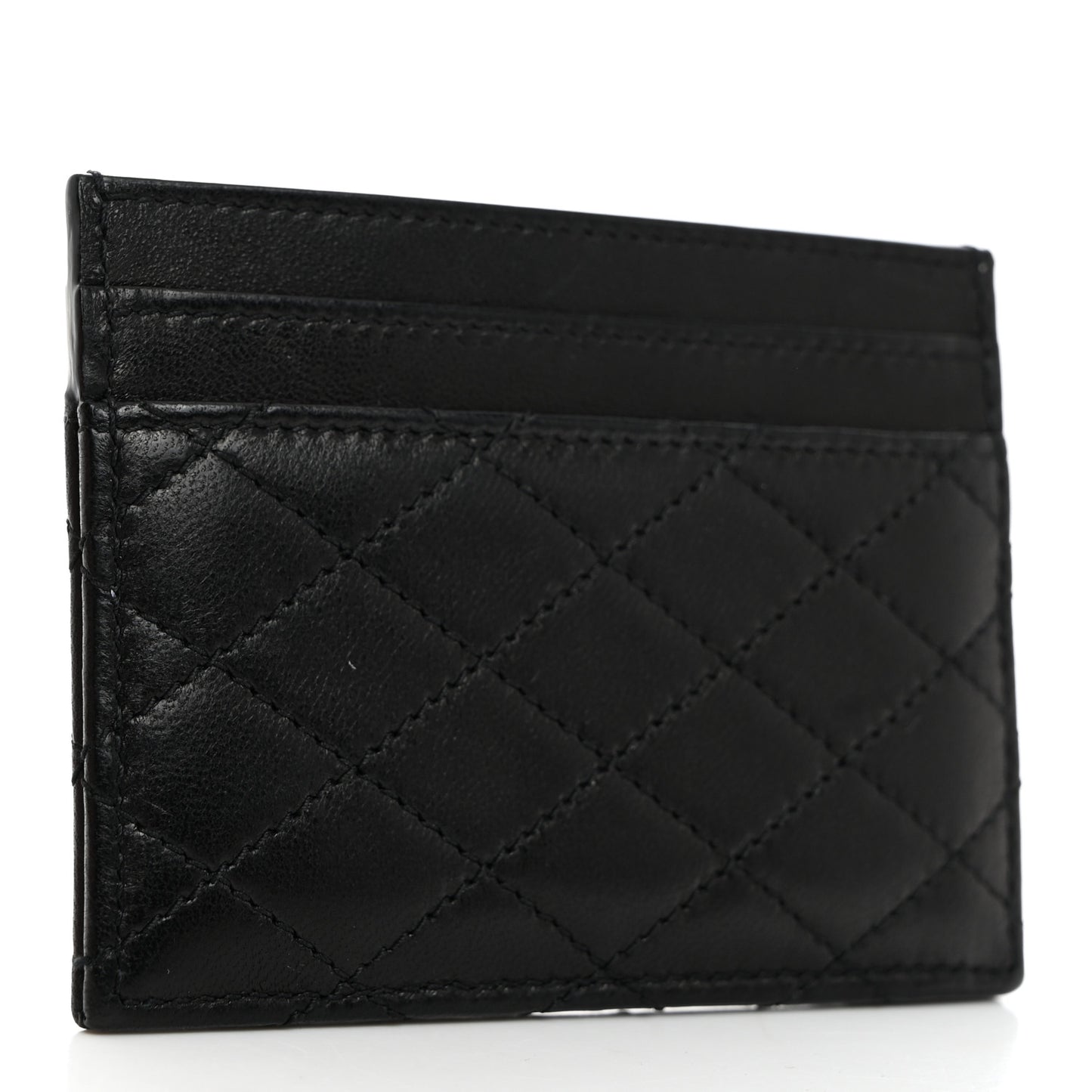 Lambskin Quilted Monogram Gaby Card Case Black