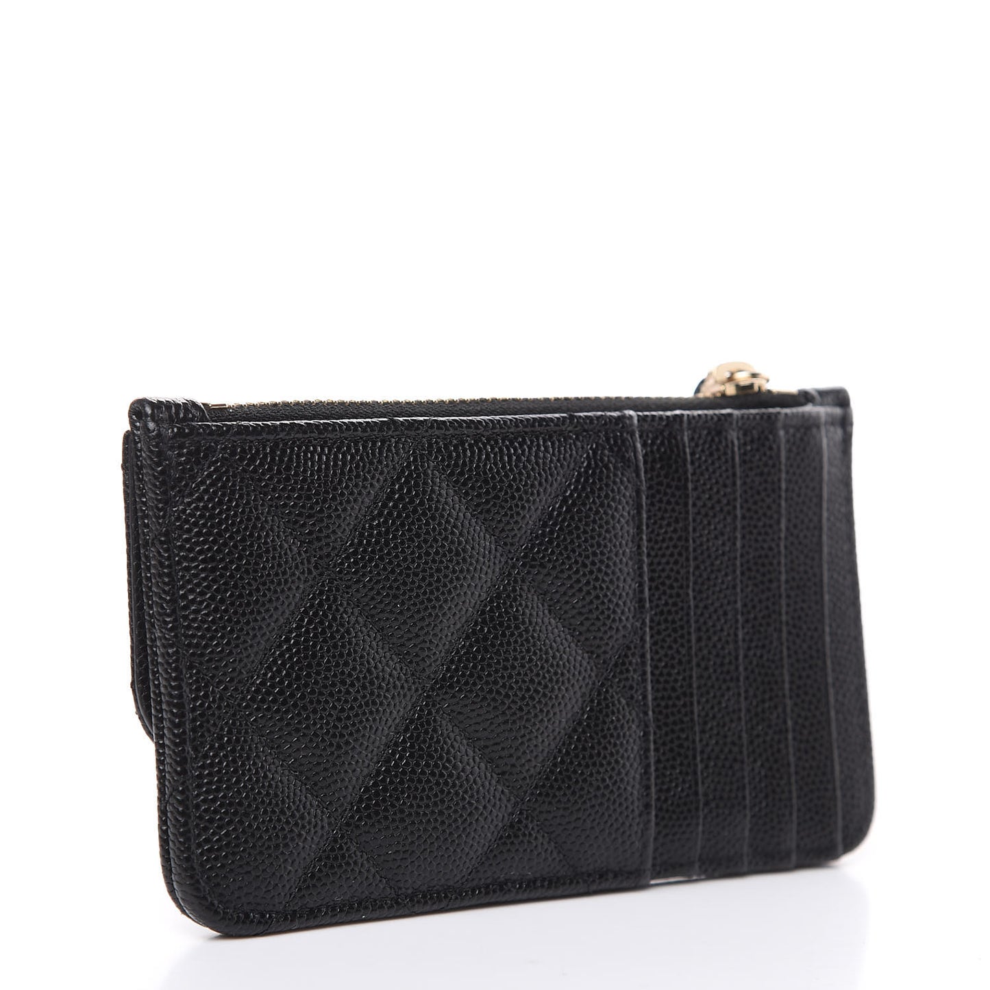 Caviar Quilted Flap Zip Card Holder Black