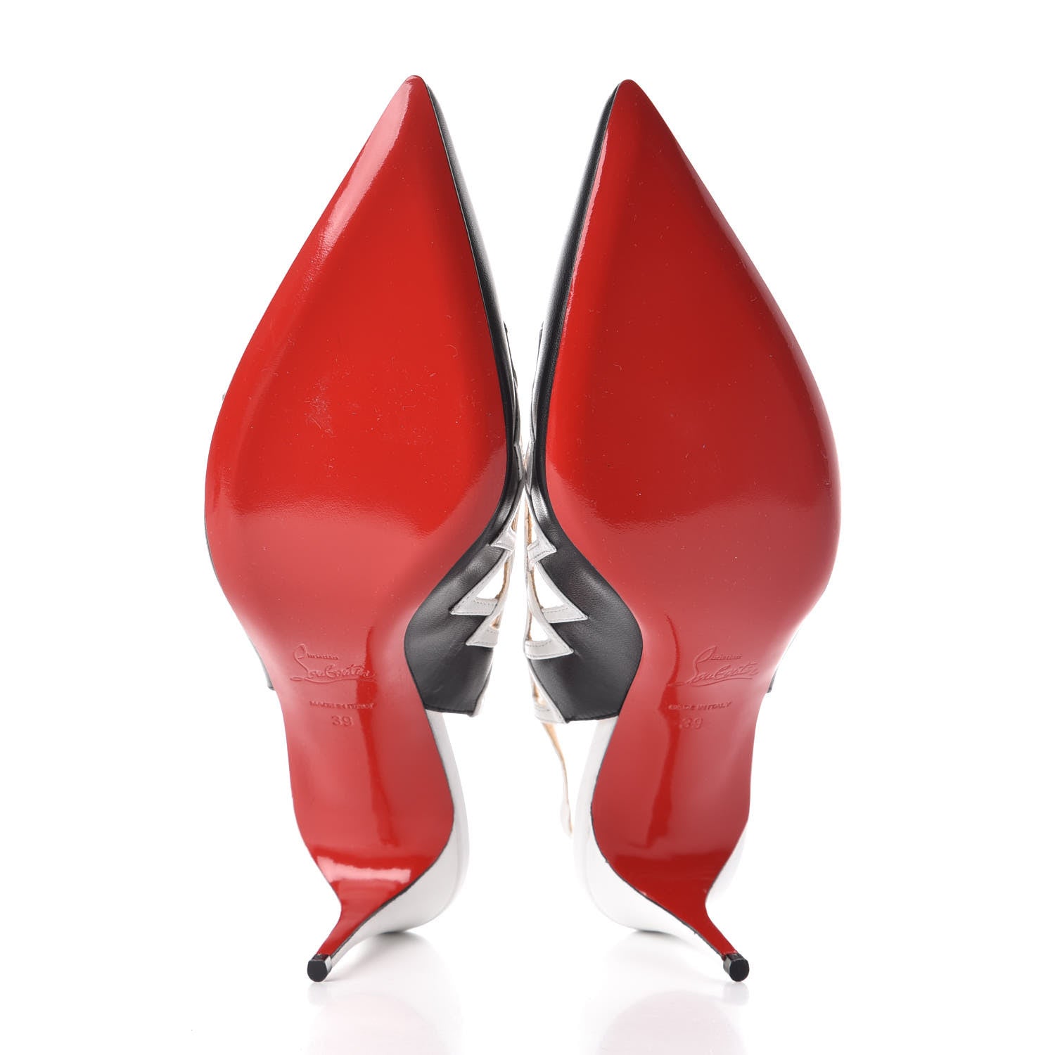 Christian Louboutin Kidskin Stellare Slingback Pumps 39 Black White 5 of 7