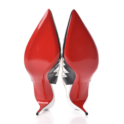 Christian Louboutin Kidskin Stellare Slingback Pumps 39 Black White 5 of 7
