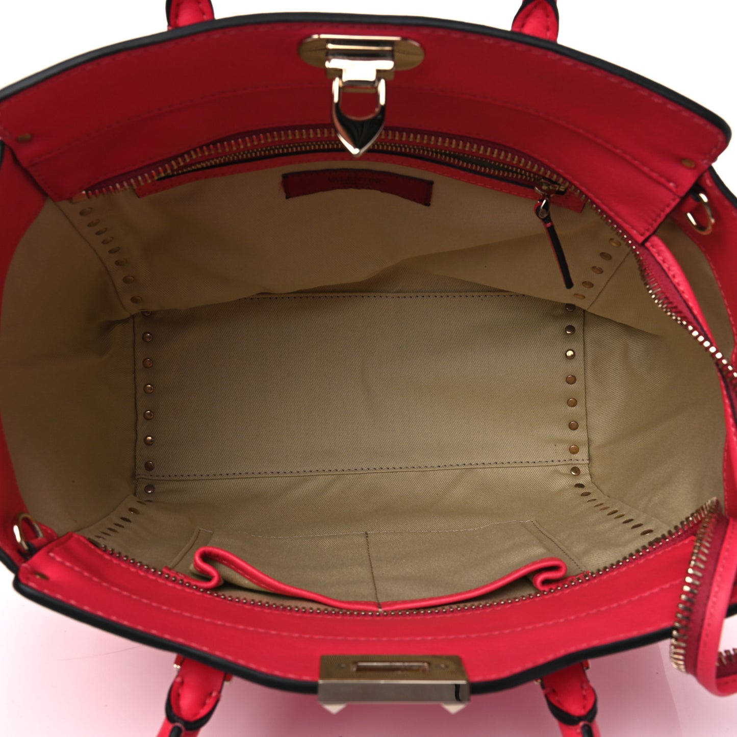 Vitello Rockstud Double Handle Tote Raspberry