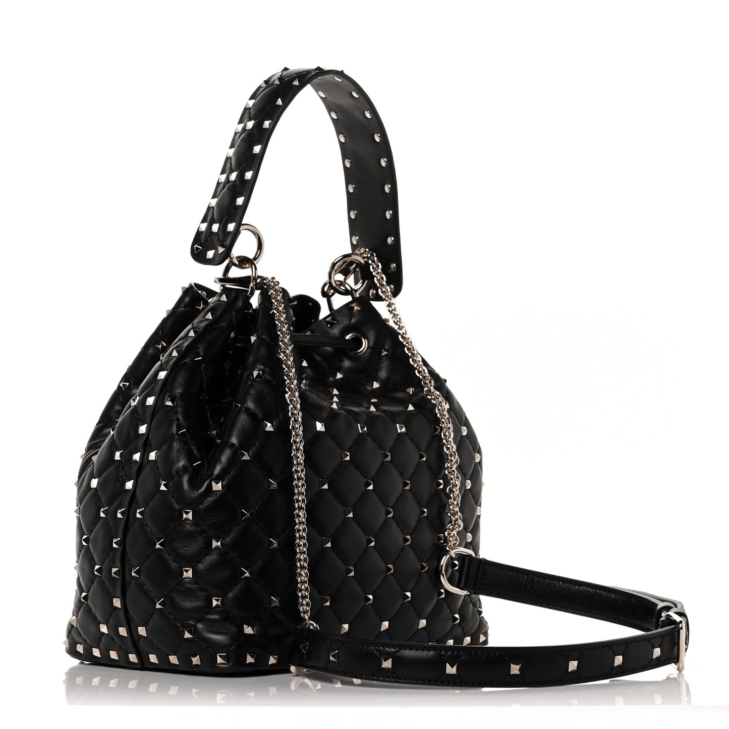 Nappa Medium Rockstud Spike Bucket Bag Black