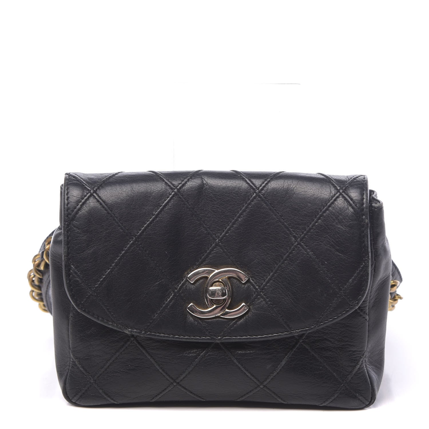 Chanel Calfskin Diamond Embossed Flap Waist Belt Bag Black 1 of 14