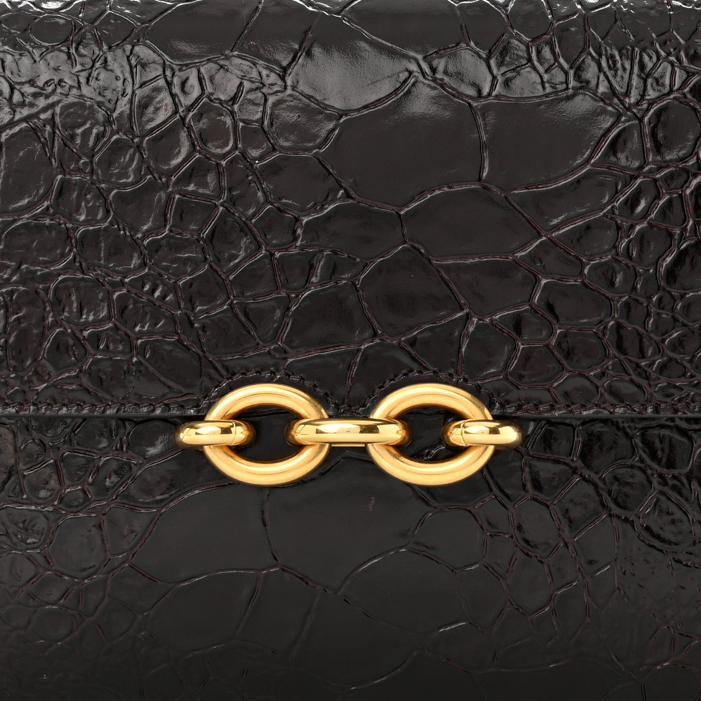 Shiny Crocodile Embossed Calfskin Le Maillon Satchel Coffee