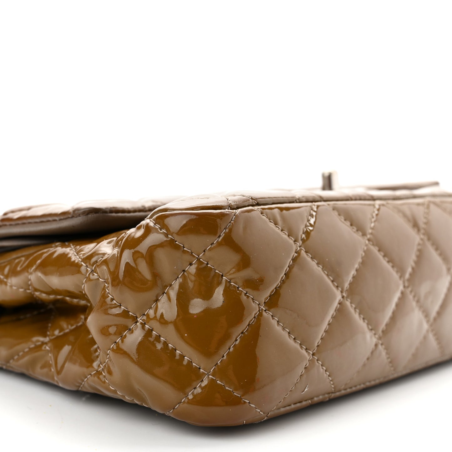 Patent Quilted Medium Double Flap Dark Green