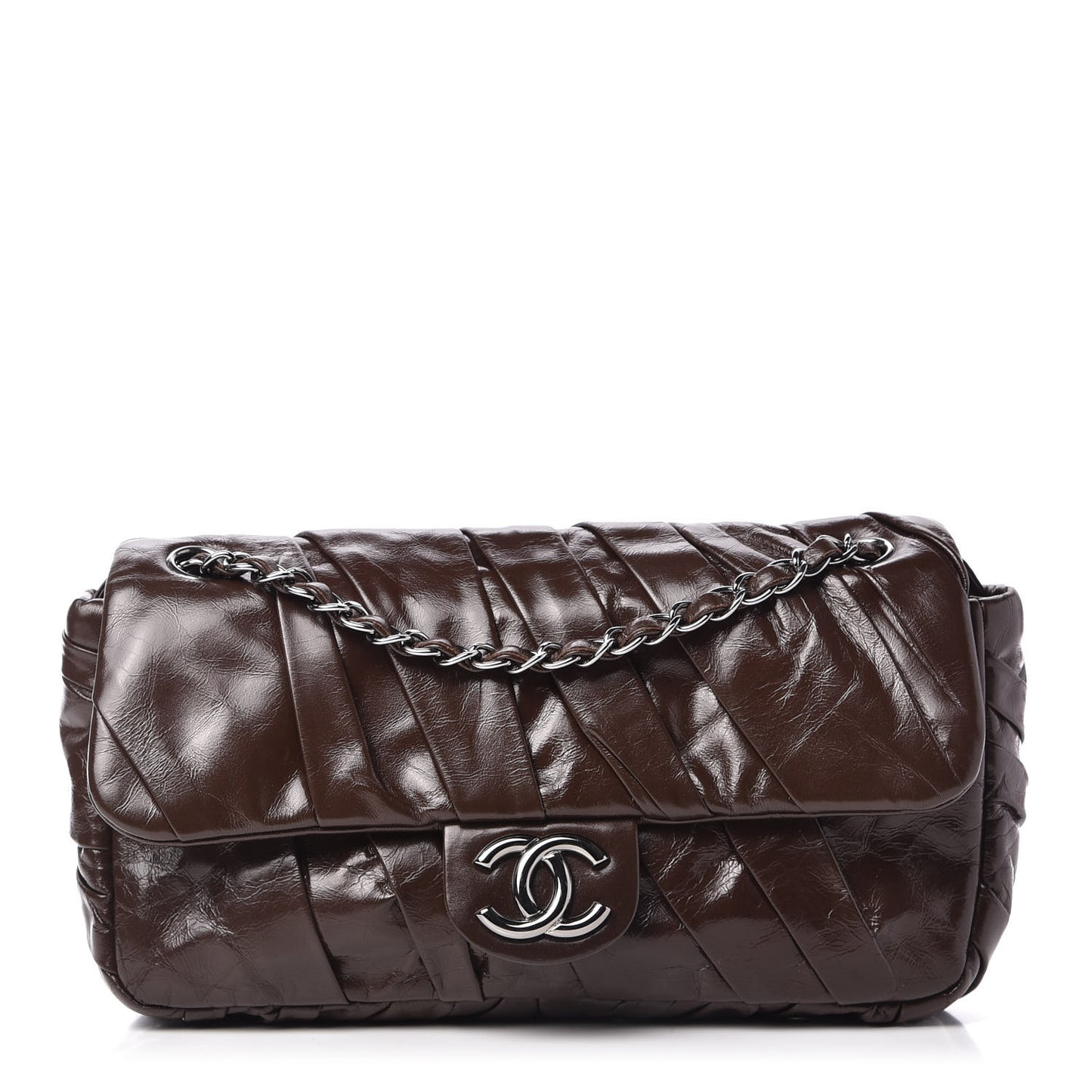 Glazed Calfskin Twisted Medium Flap Brown