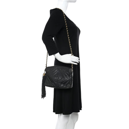 Chanel Lambskin Chevron Quilted Tassel Camera Case Black 2 of 12