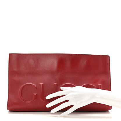 Gucci Calfskin Embossed XL Clutch Red 2 of 10