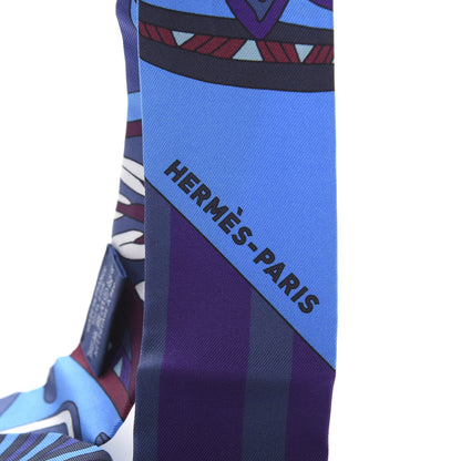 Hermes Silk Le Jardin de la Maharani Twilly Bleu Cobalt Bordeaux 3 of 4