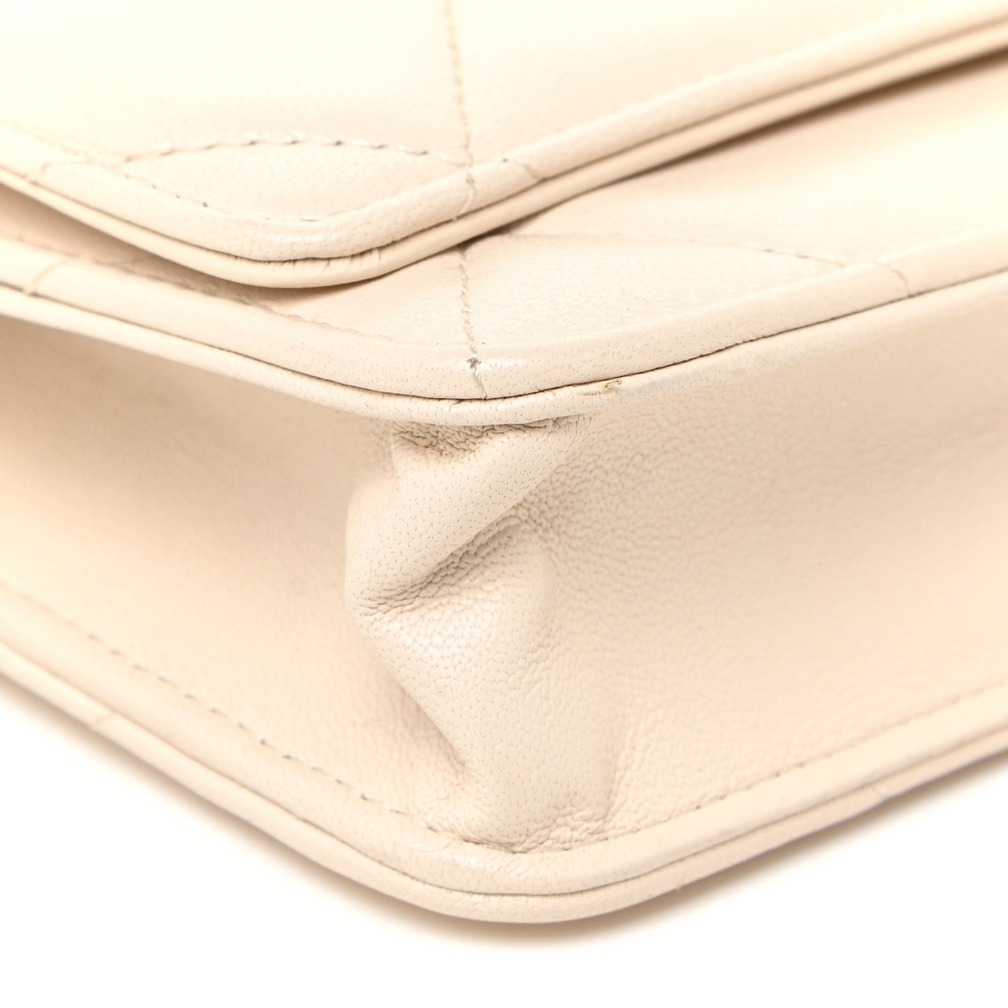 Goatskin Quilted Chanel 19 Wallet On Chain WOC Light Beige
