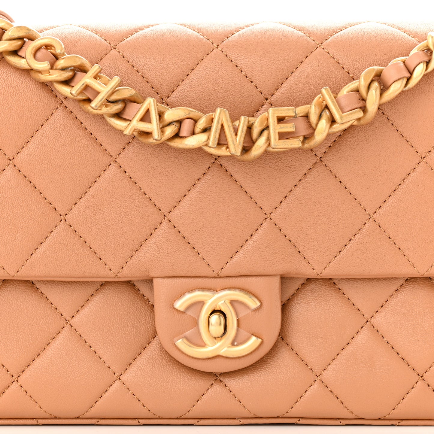 Lambskin Quilted Chaine Lettre Flap Brown