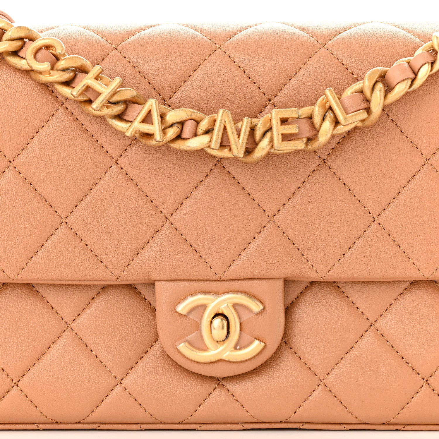 Chanel Lambskin Quilted Chaine Lettre Flap Brown 8 of 11
