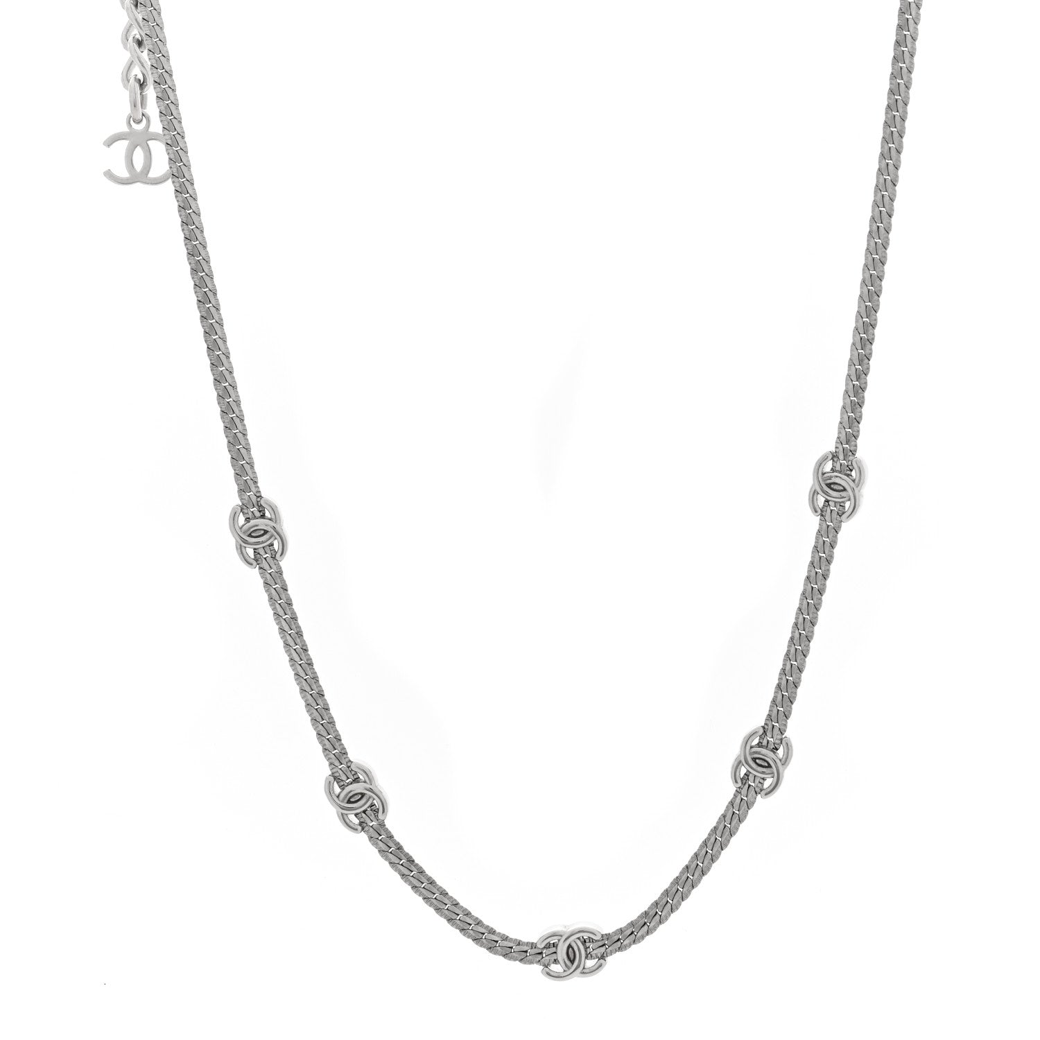 Chanel Metal CC Short Chain Necklace Silver 1 of 5