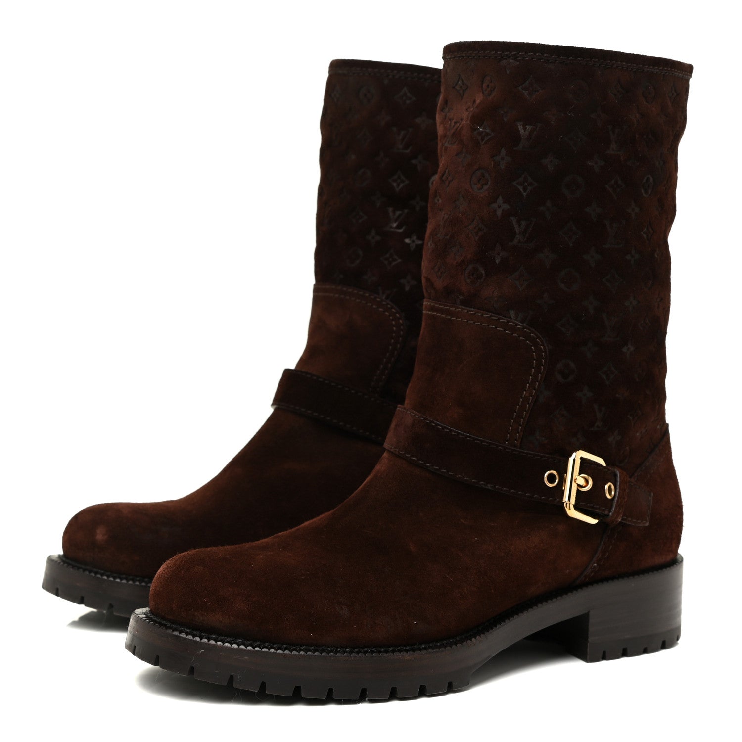 Louis Vuitton Suede Monogram Low Boots 37.5 Brown 3 of 8