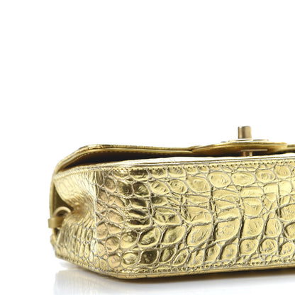Chanel Metallic Calfskin Crocodile Embossed Cocodile Rectangular Mini Flap Gold 7 of 9