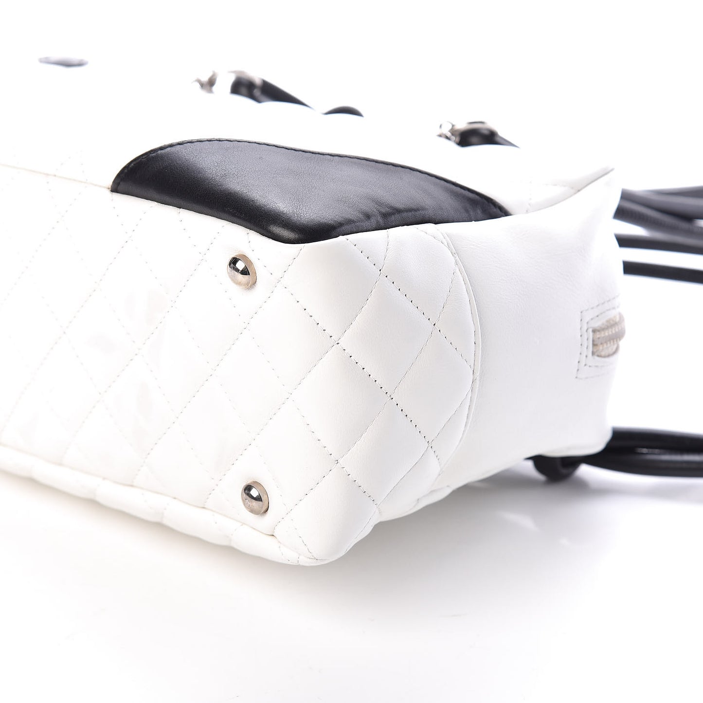 Calfskin Quilted Large Cambon Bowler White Black