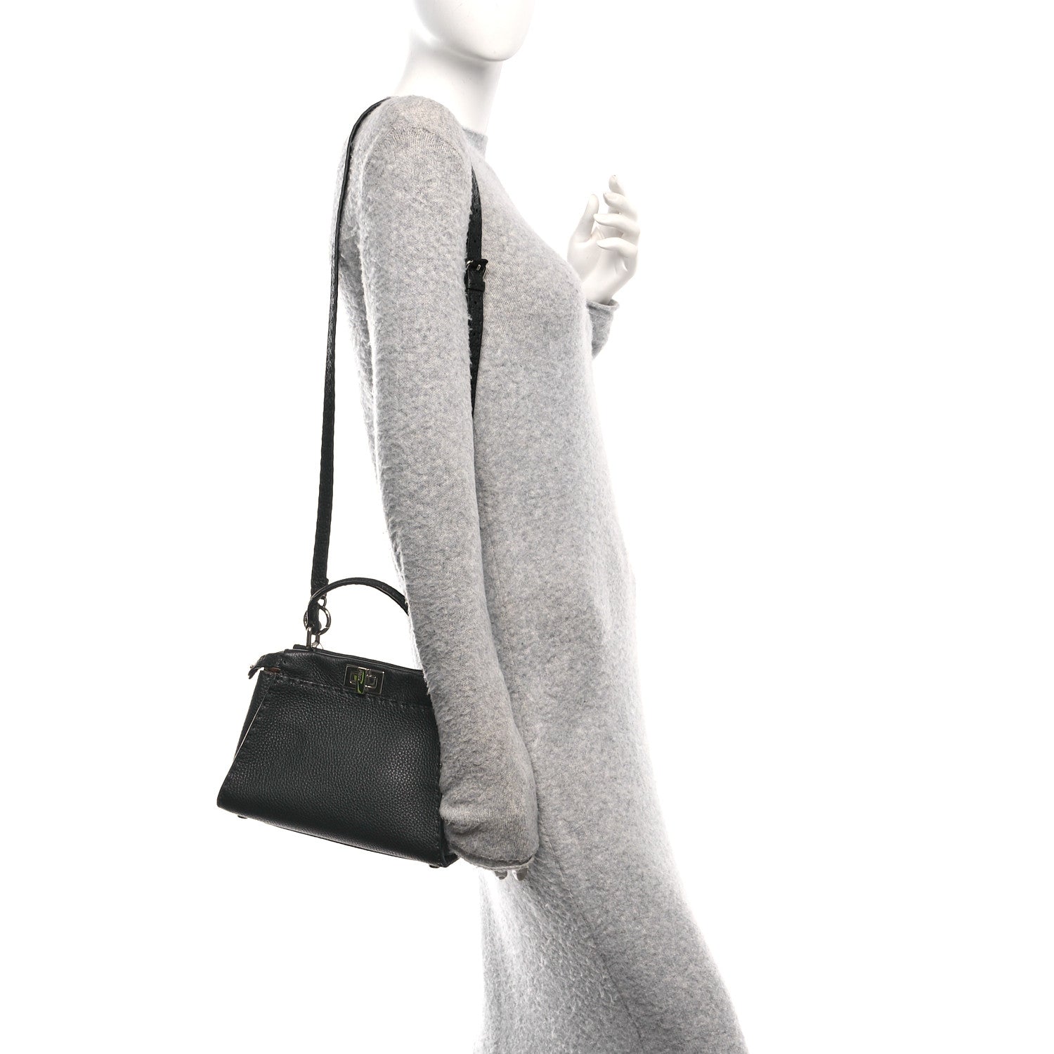 Fendi Cuoio Romano Selleria Bi-Color Mini Peekaboo Iconic Satchel Black Mou 2 of 9