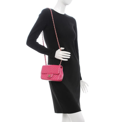 Chanel Lambskin Chevron Quilted Mini Square Flap Fuchsia 2 of 10
