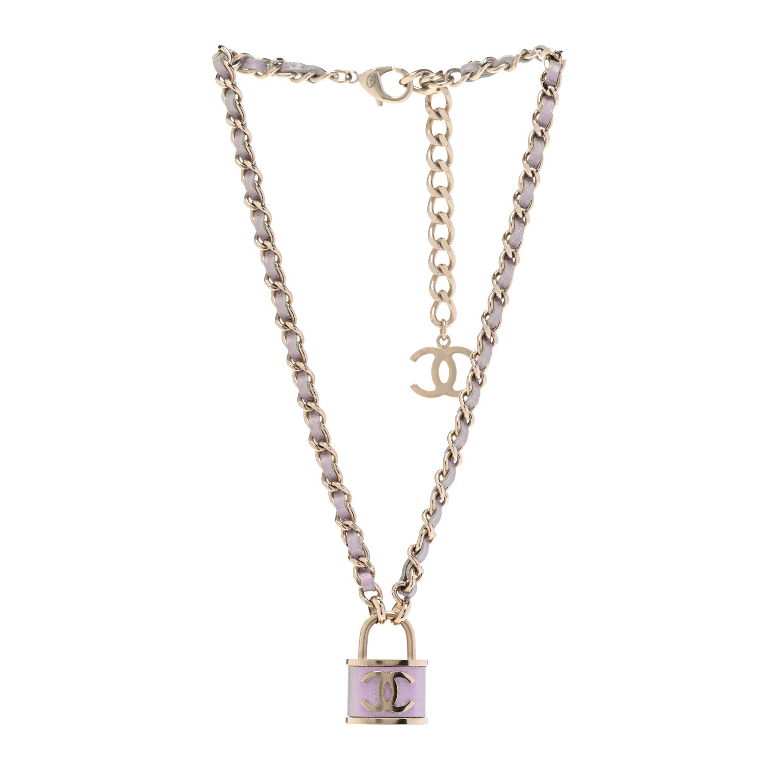 Chanel Metal Lambskin Chain CC Lock Choker Necklace Lilac 3 of 6