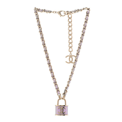 Chanel Metal Lambskin Chain CC Lock Choker Necklace Lilac 3 of 6