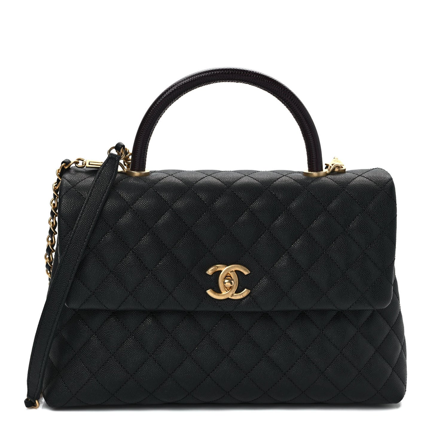 Caviar Lizard Quilted Medium Coco Handle Flap Black