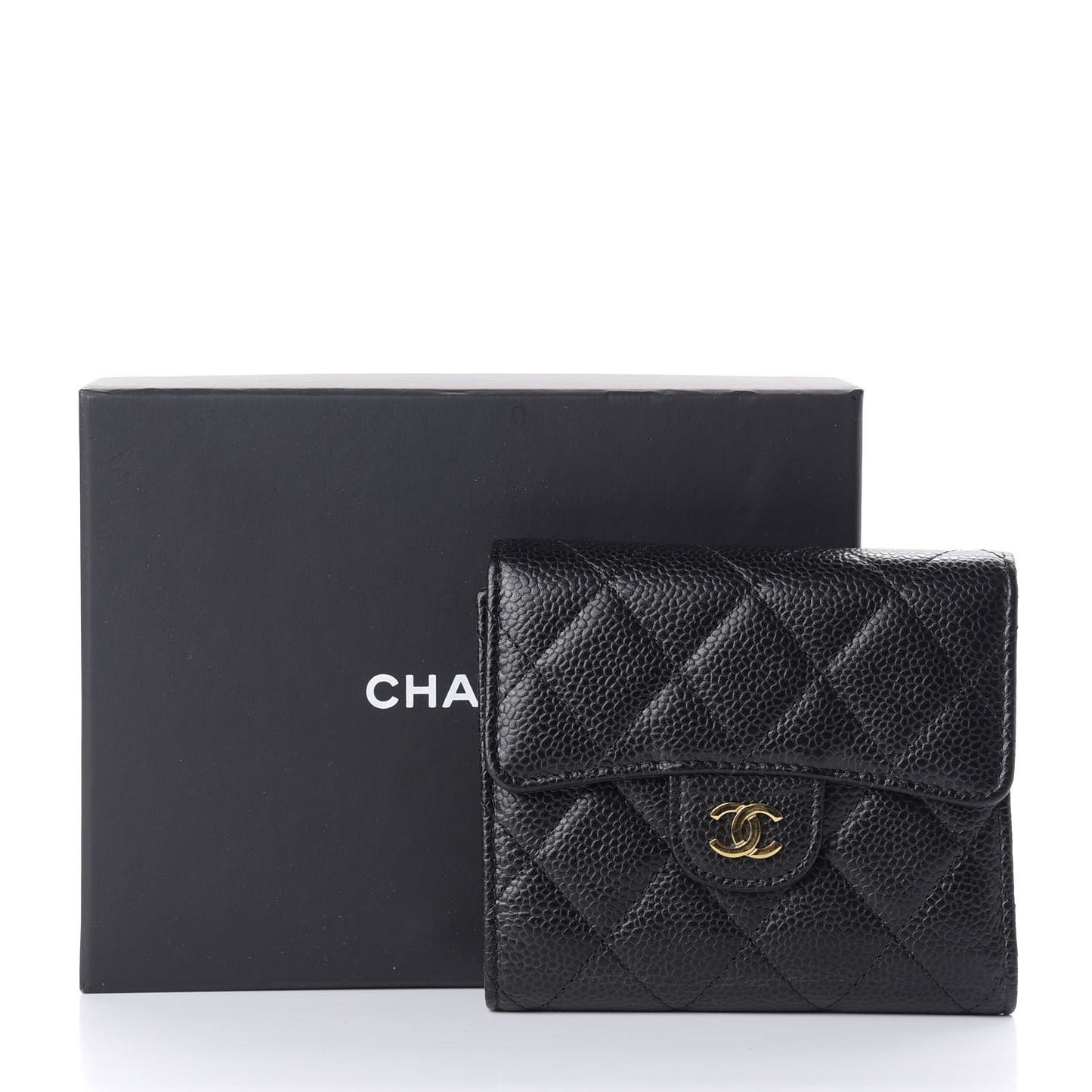 Caviar Quilted Compact Flap Wallet Black