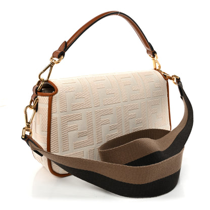 Fendi Canvas Vitello King Bi-Color Strap FF Embroidered Baguette Grezzo Brandy Cuoio 3 of 11
