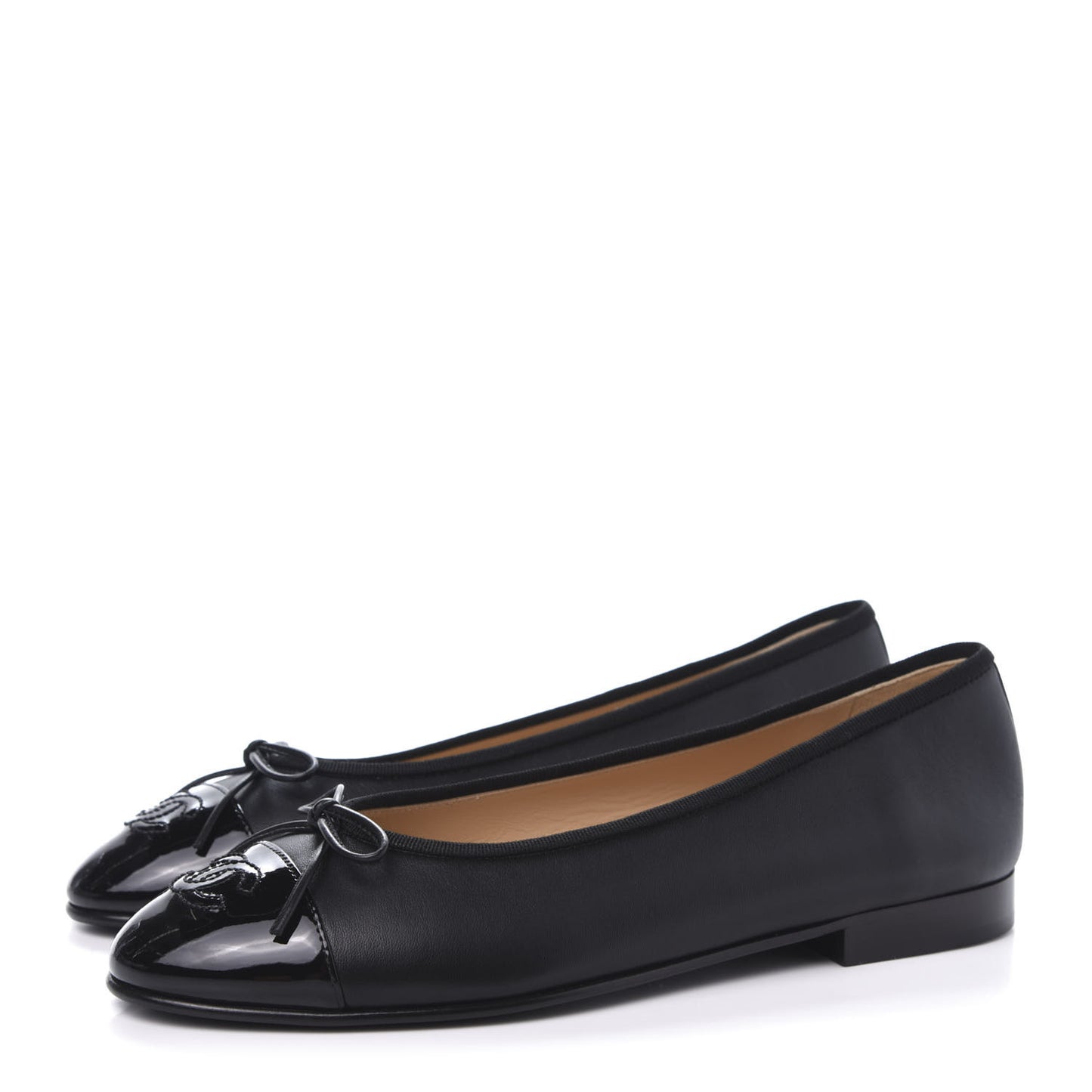 Lambskin Patent Cap Toe Ballerina Flats 38 Black