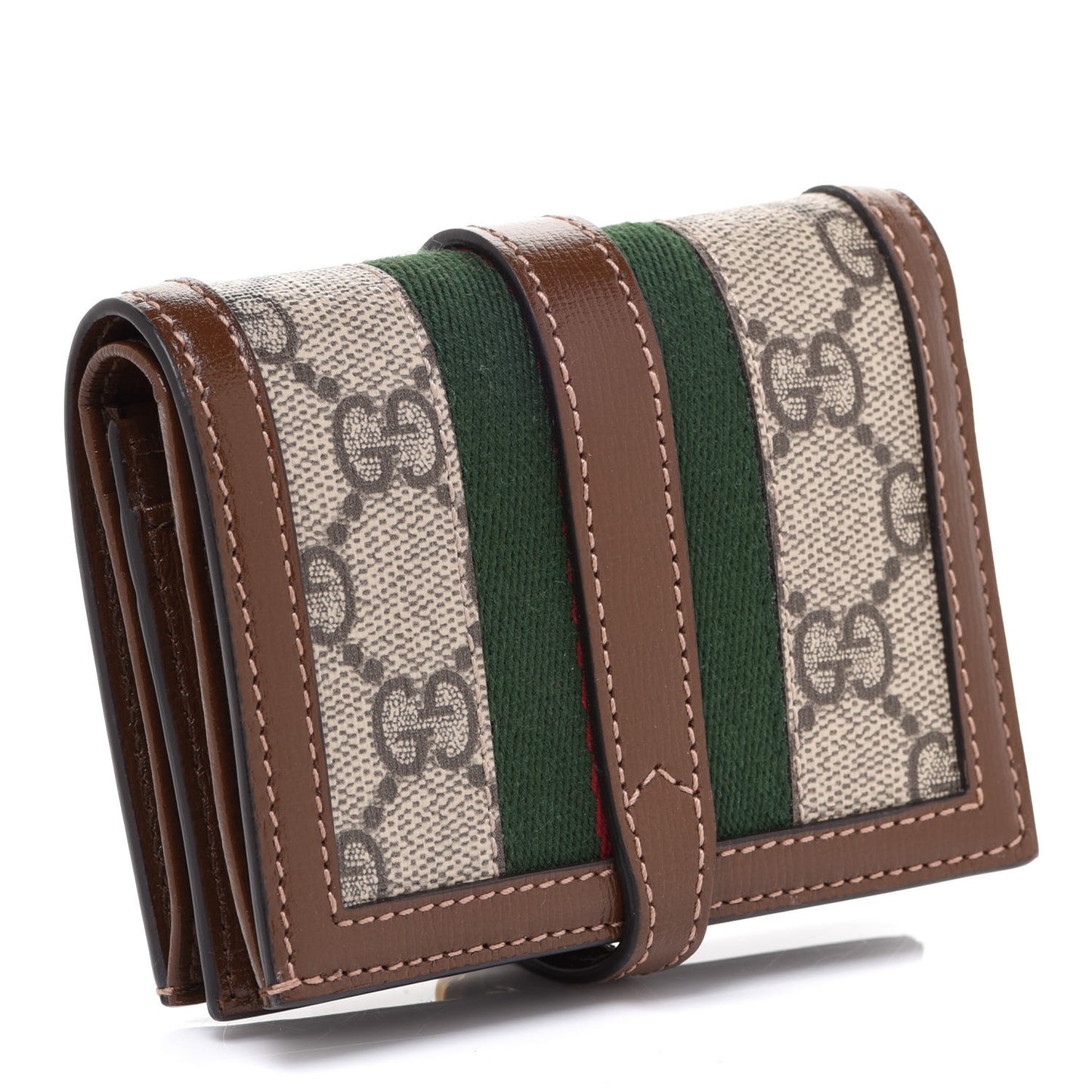 GG Supreme Monogram Textured Calfskin Web Jackie 1961 Card Case Beige Ebony Brown Sugar