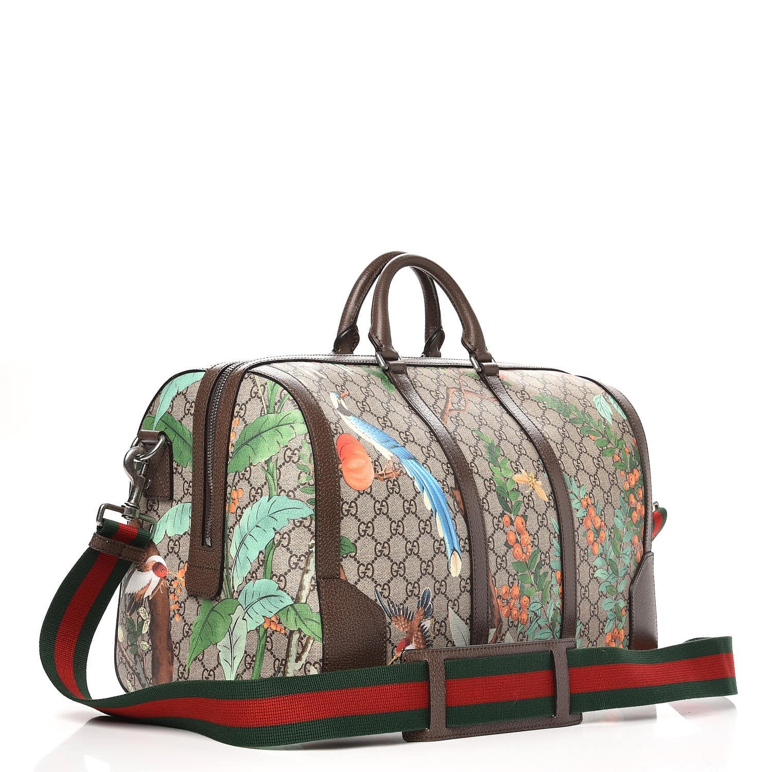 Gucci GG Supreme Monogram Tian Web Medium Duffle Beige Multicolor New Acero 3 of 8
