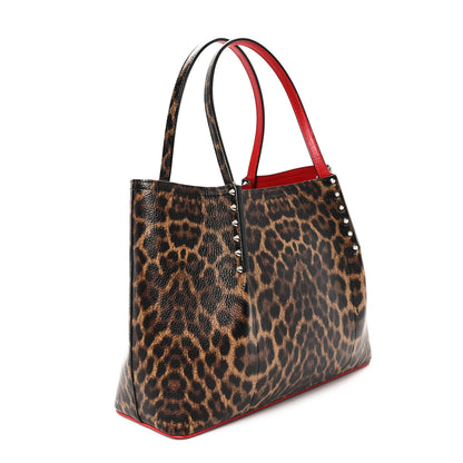 Christian Louboutin Calfskin Empire Leopard Print Spiked Small Cabarock Shopper Tote Brown 2 of 10