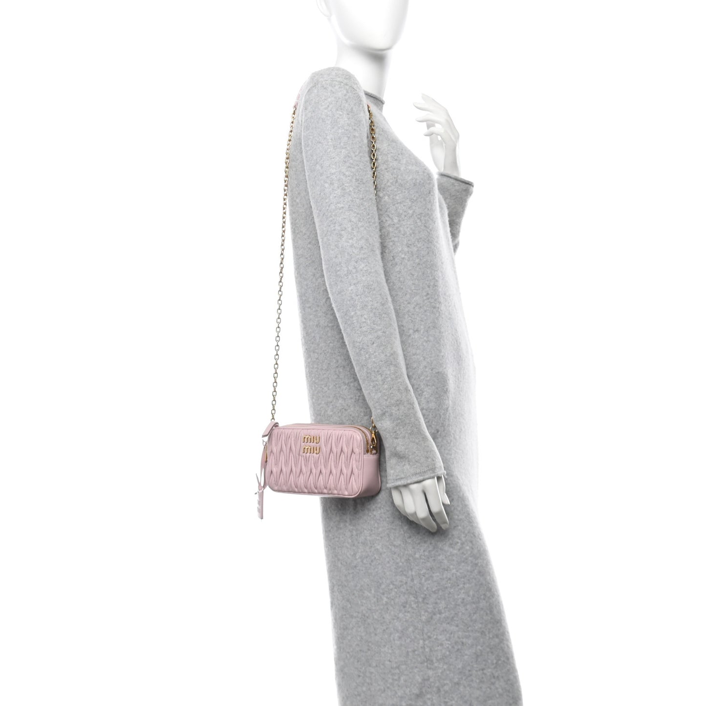 Nappa Matelasse Double Zip Chain Shoulder Bag Alabastro